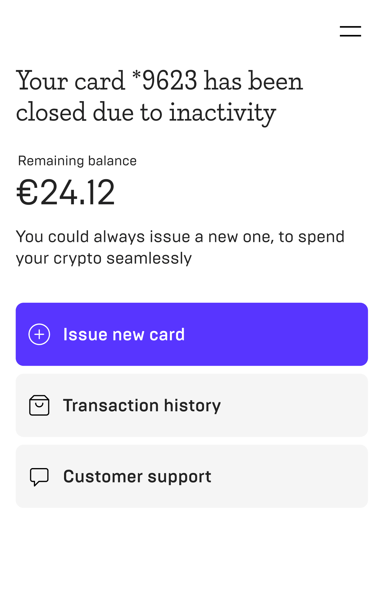 Closed card state